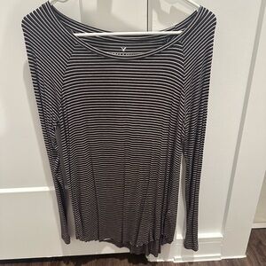 American Eagle Outfitters Dark Puprle and White Striped Tee